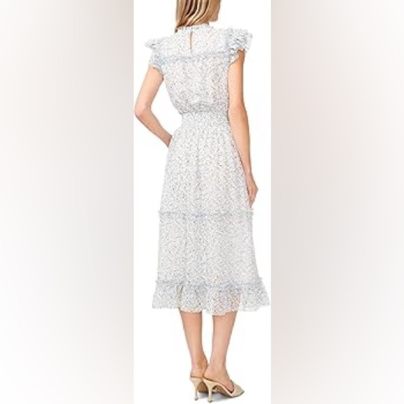 CeCe Smocked-Waist Cottage Core Midi Dress  1X New Ivory Blue Green 
Retail $129 - Picture 2 of 8